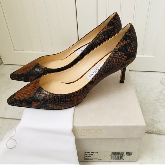 Jimmy Choo ROMY 60 CUOIO Snake Printed Leather Women’s Heels Pumps - Picture 7 of 16